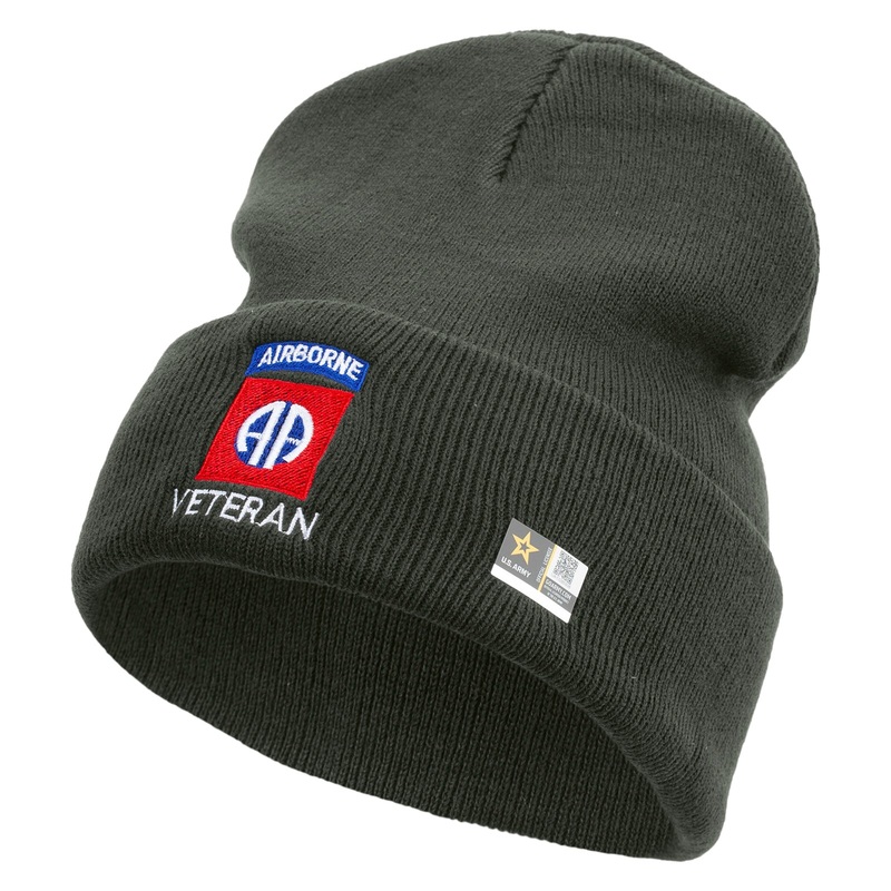 82nd Airborne Veteran Embroidered 12 Inch Long Knitted Beanie DK Grey One Size
