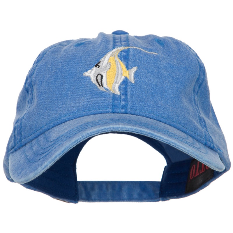 Angelfish Embroidered Washed Cotton Cap Royal One Size