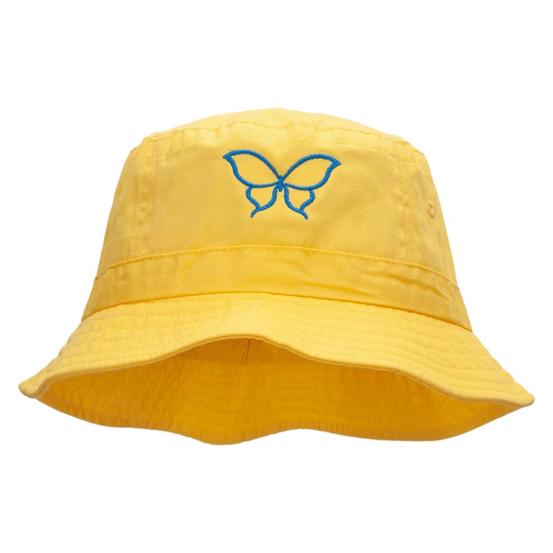 Butterfly Outline Embroidered Bucket Hat Yellow One Size