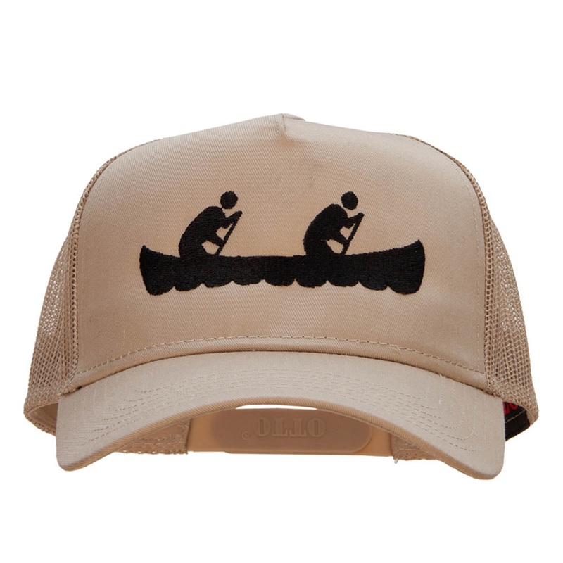 Canoeing Silhouette Embroidered Solid Cotton Twill 5 panel Mesh Back Cap Khaki One Size