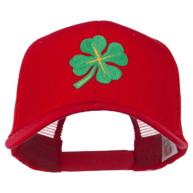 Four Leaf Clover Embroidered Trucker Cap Red One Size