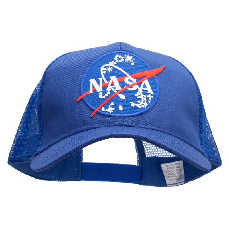 NASA Logo Patched Big Size Solid Cotton Twill High Profile Mesh Pro Style Cap Royal XL-3XL