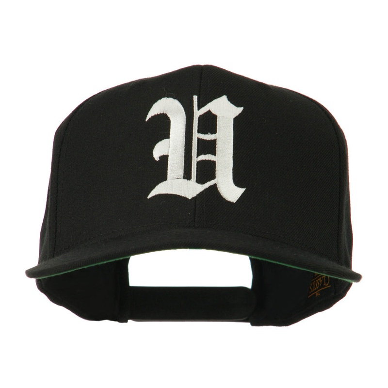 Old English U Embroidered Flat Bill Cap Black One Size