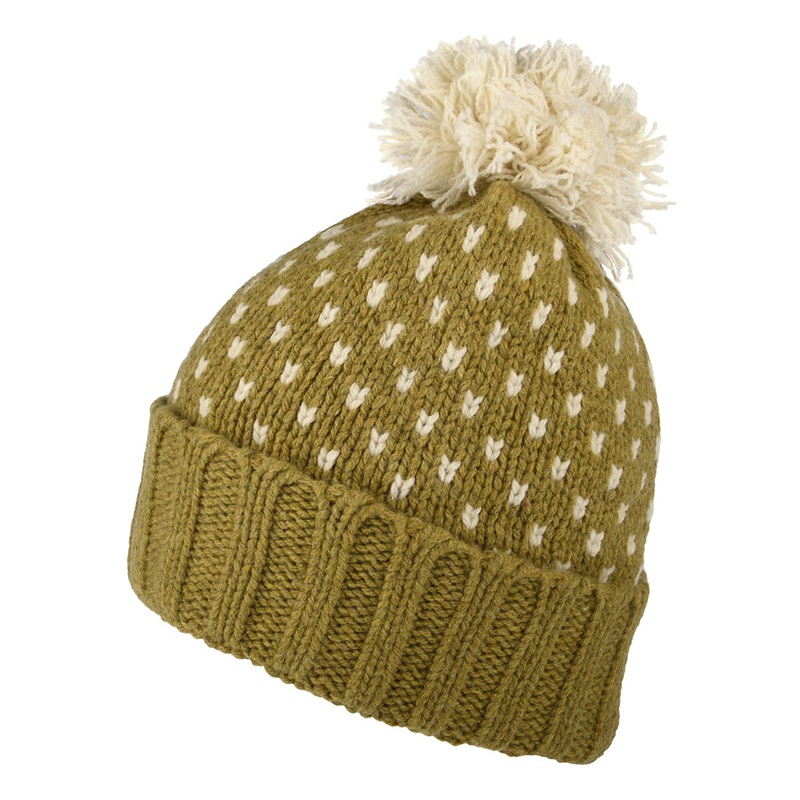 Patagonia Hats Snowbelle Recycled Wool Bobble Hat – Light Olive-Off White 1-Size