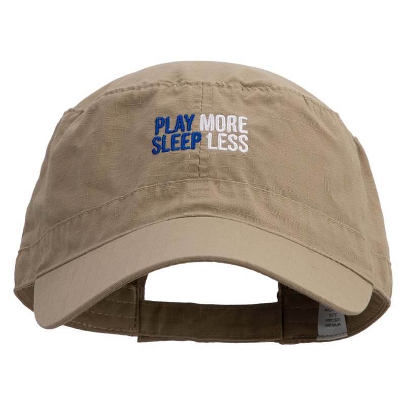 Play More Sleep Less Embroidered Big Size Adjustable Ripstop Army Cap Khaki XL-3XL