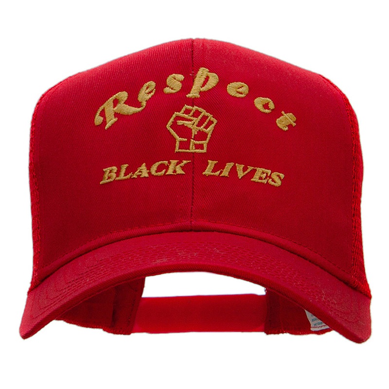 Respect Black Lives Statement Embroidered Cotton Mesh Cap Red One Size