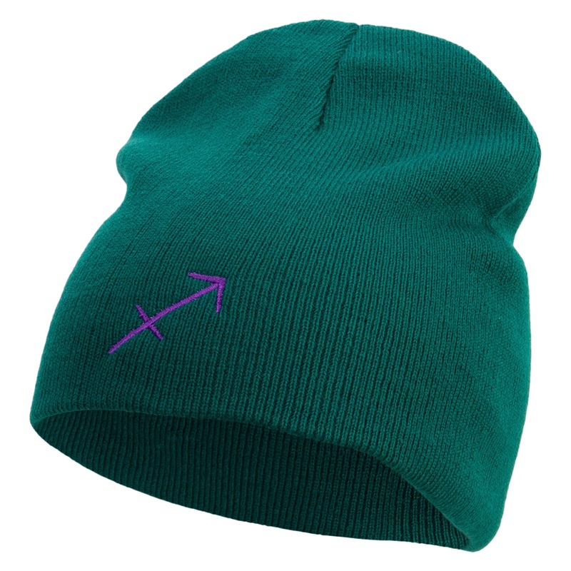 Sagittatius Astrology Embroidered 8 Inch Short Beanie Dk Green One Size