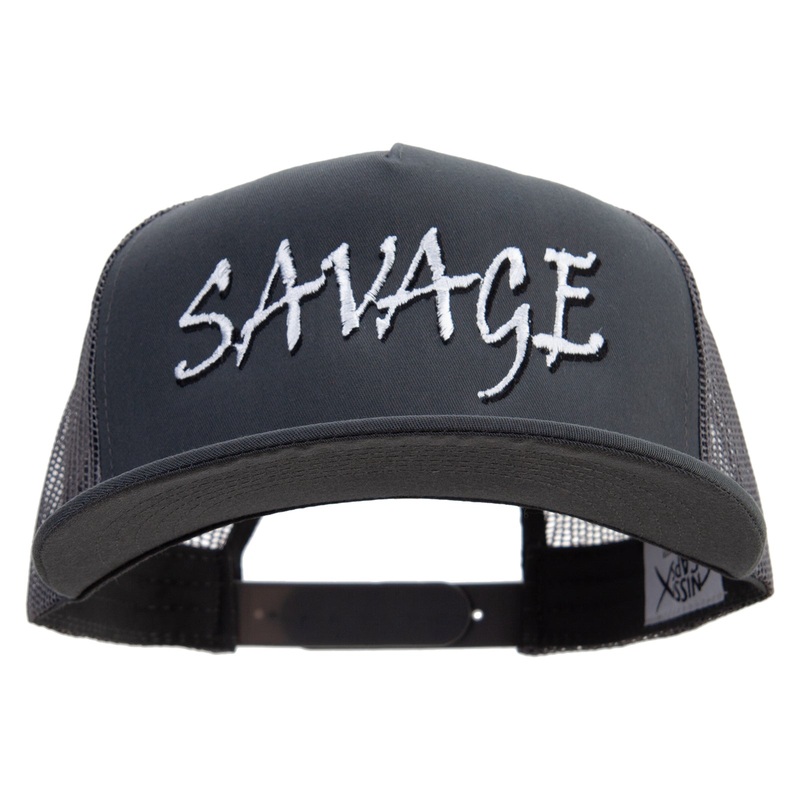 Savage Embroidered Cap Big Size 5 Panels Mesh Flat Bill Snapback Dk Grey XL-3XL