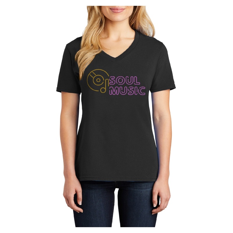 Soul Music CD Graphic Design Ladies V-Neck Jet Black XS