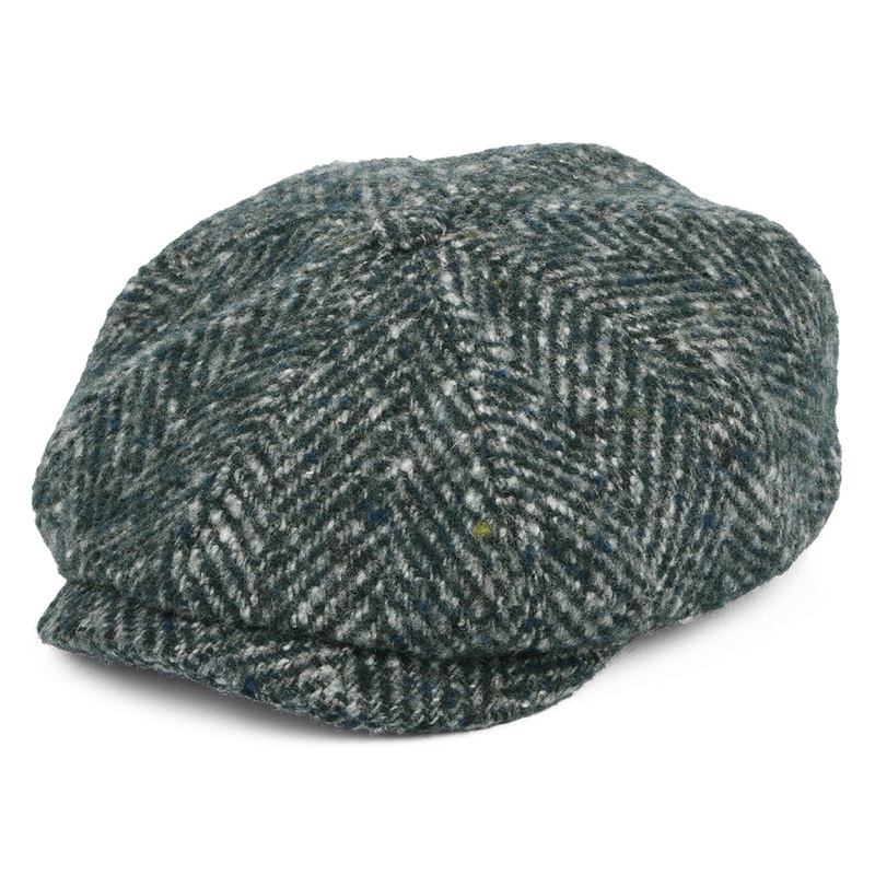 Stetson Hats Hatteras Herringbone Virgin Wool Newsboy Cap – Green-Mix S