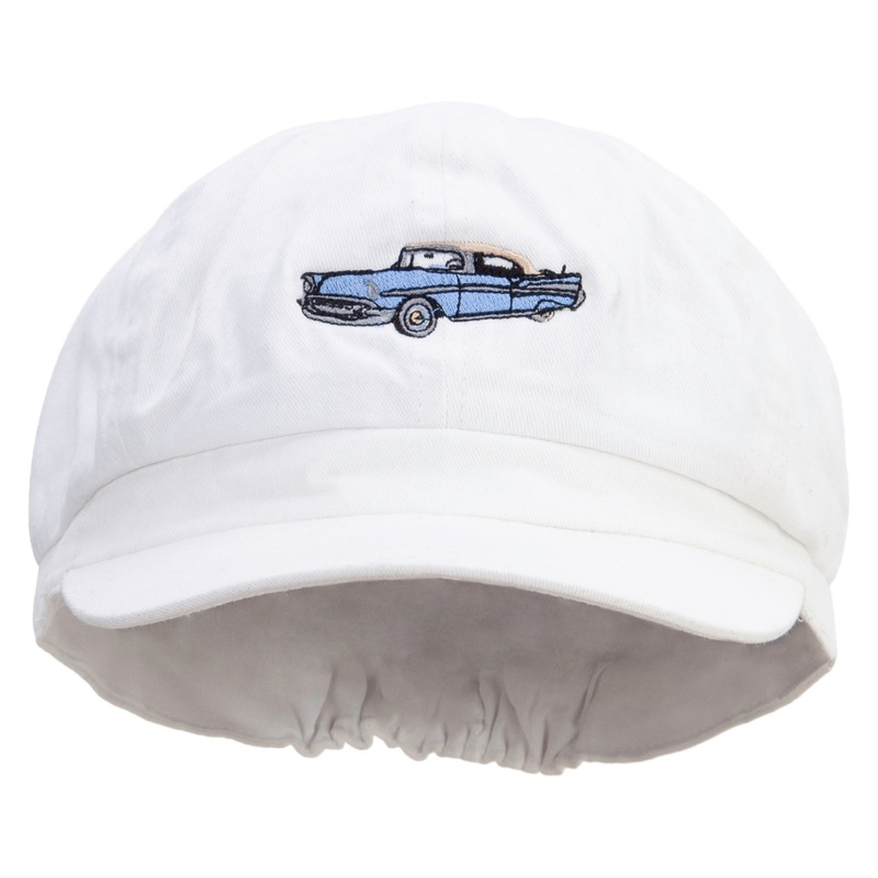 Turquoise Retro Car Embroidered Cotton Elastic Big Size Newsboy Cap White XL-2XL