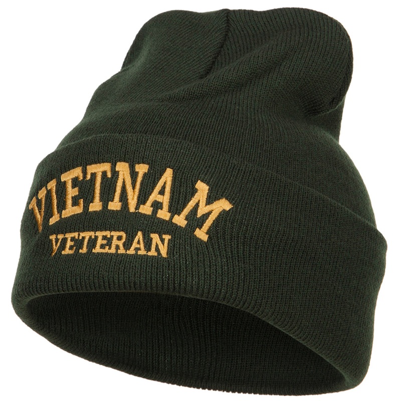 Vietnam Veteran Embroidered Long Beanie Olive One Size
