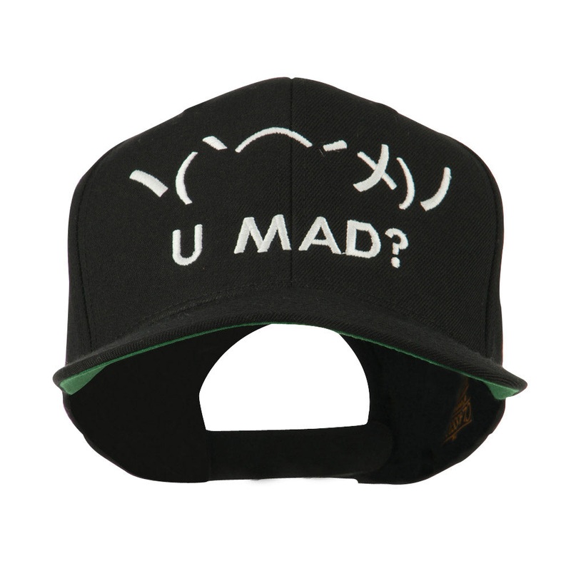Angry Text Emoticon Embroidered Snapback Cap Black One Size