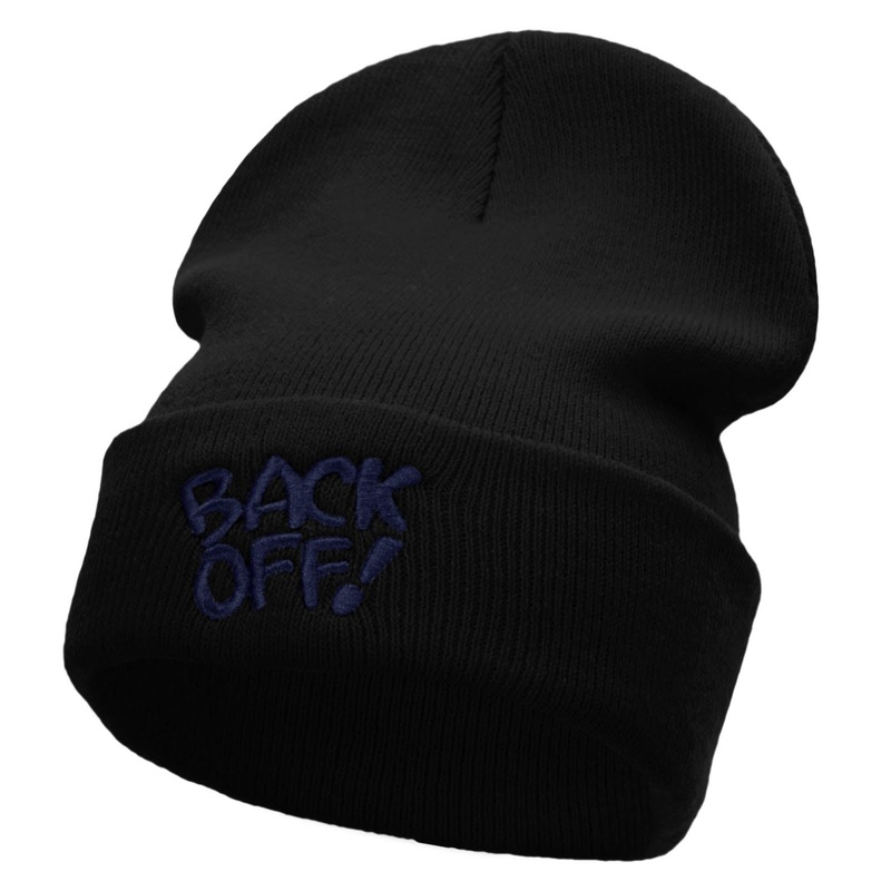 Back Off Phrase Embroidered 12 Inch Long Knitted Beanie Black One Size