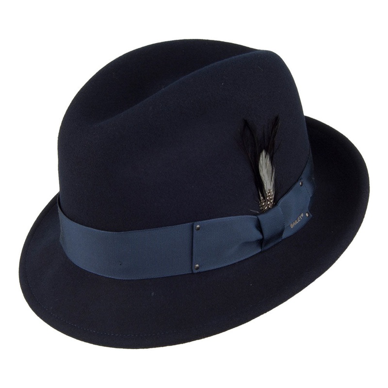 Bailey Hats Tino Crushable Water Repellent Wool Felt Trilby Hat – Navy Blue S