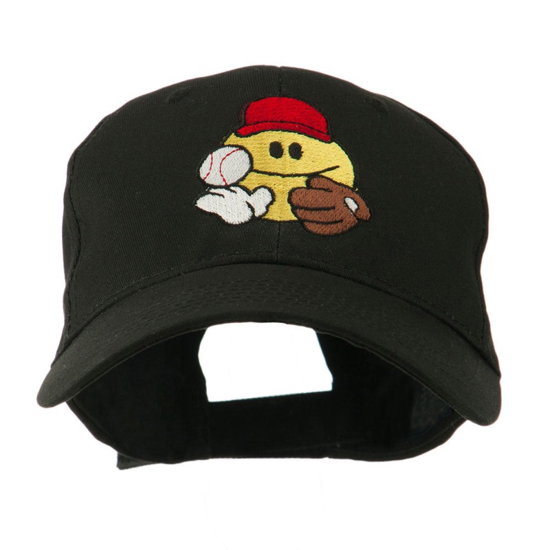 Baseball Smile Glove and Ball Embroidered Cap Black One Size