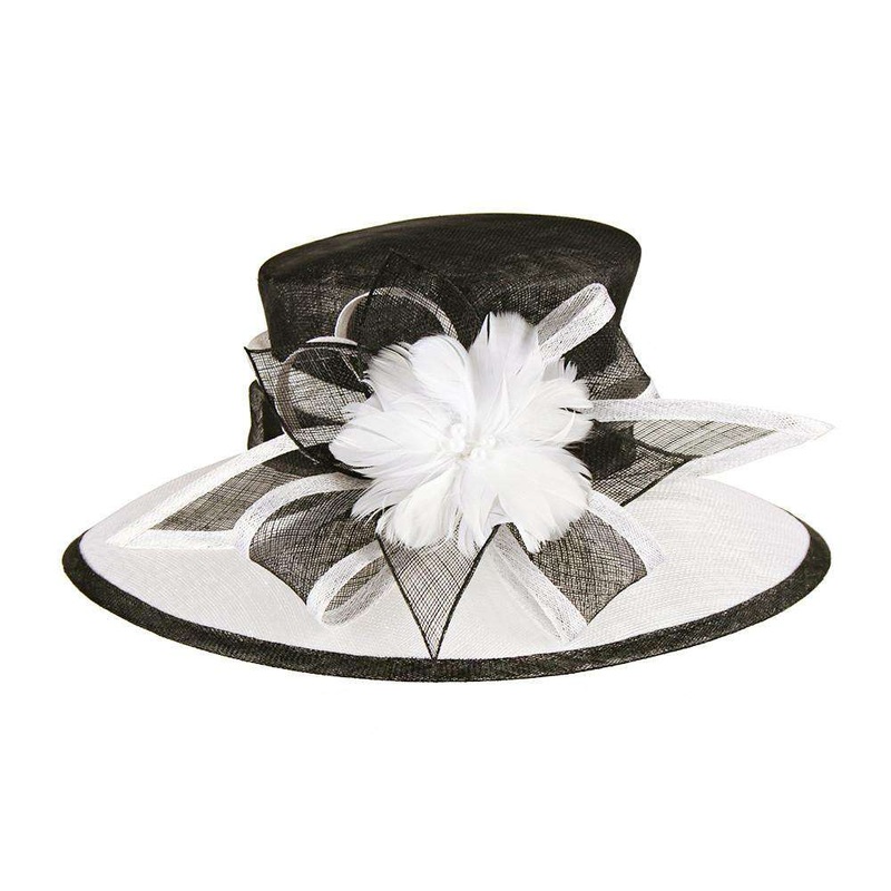 Black and White Sinamay Derby Hat Black