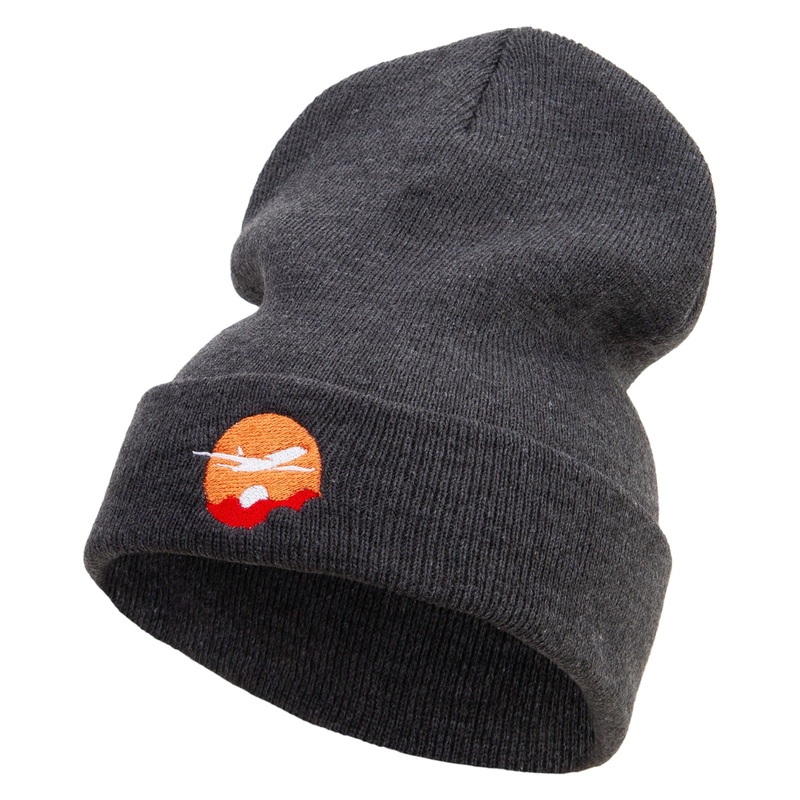 Day Travel Embroidered 12 Inch Long Knitted Beanie Heather Charcoal One Size