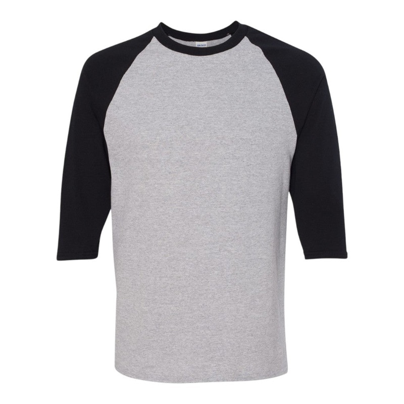 Gildan 5700 Unisex Heavy Cotton Raglan Three-Quarter Sleeve T-Shirt Sport Grey/ Black S