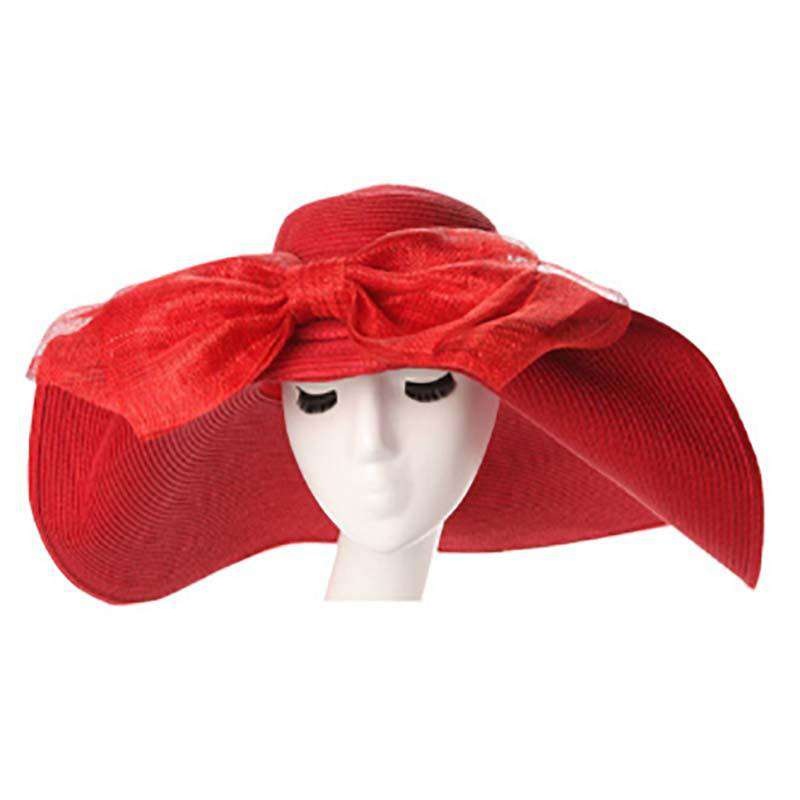 Large Brim Sun Hat with Sinamay Bow Red