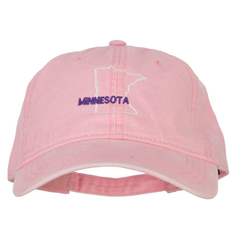 Minnesota with Map Outline Embroidered Washed Cotton Twill Cap Pink One Size