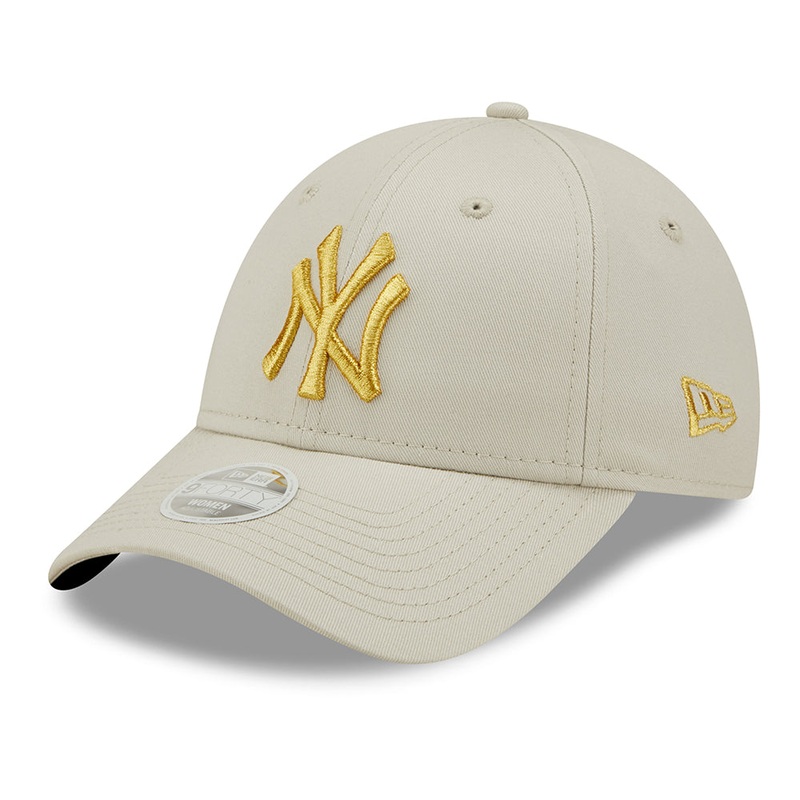New Era Womens 9FORTY New York Yankees Baseball Cap – MLB Metallic Logo – Stone-Gold Adjustable