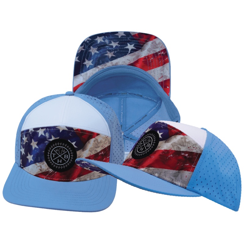 **YOUTH** Color Vibes Hat – Flat Bill – Rugged Flag – Baby Blue / White – Laser Mesh