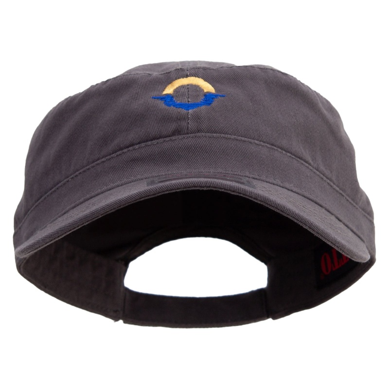 Abstract Sun and Sea Logo Embroidered Big Size Adjustable Ripstop Army Cap Charcoal Grey One Size