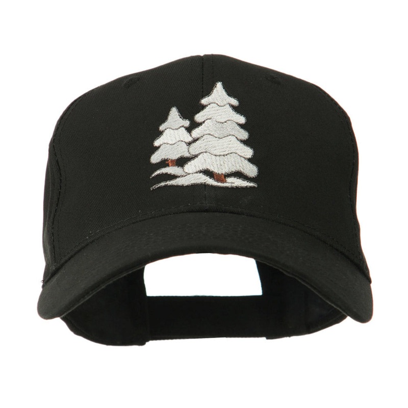 Christmas Trees with Snow Embroidered Cap Black One Size