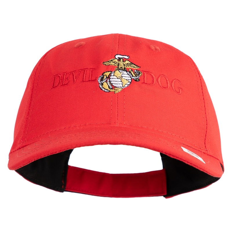 Devil Dog Embroidered 6 Panel Unstructured Cotton Twill Cap Made in USA Red One Size
