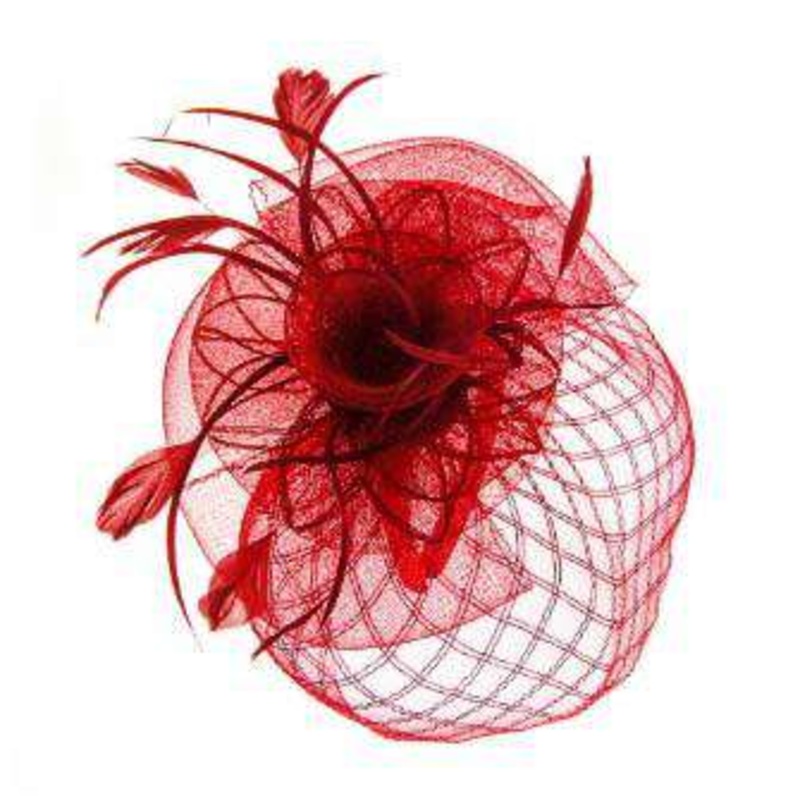 Fascinator with Checkered Veil Blue