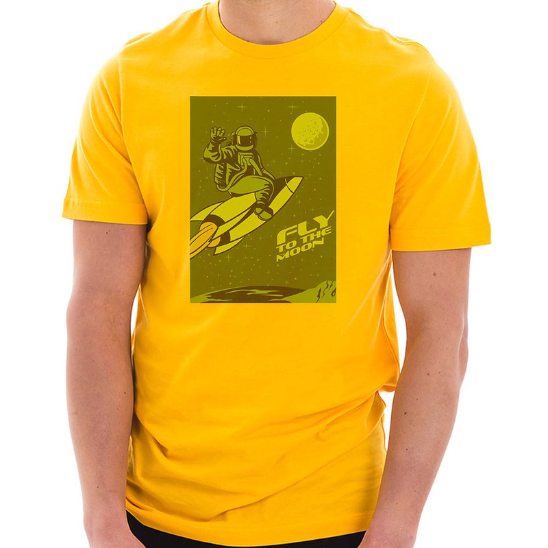 Fly To The Moon Graphic Design Unisex Ring Spun Combed Cotton Short Sleeve Deluxe Jersey T-Shirt Taxi Gold XS