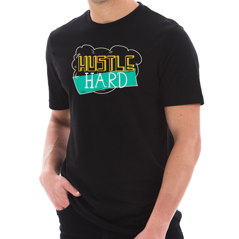 Hustle Hard Phrase Graphic Design Short Sleeve Cotton Jersey T-Shirt Black XS