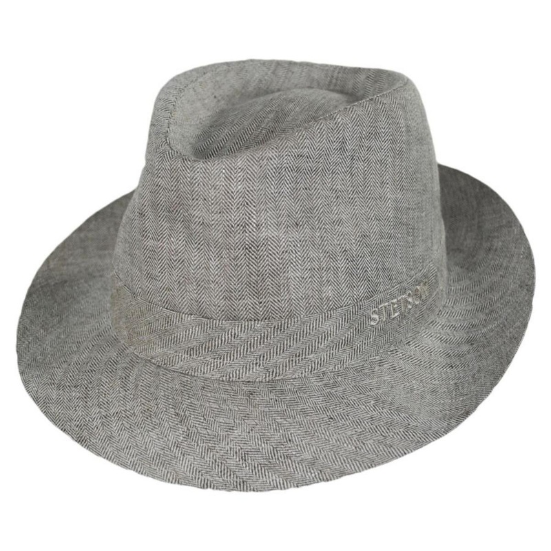 Linen Herringbone C-Crown Fedora Hat BEIGE S