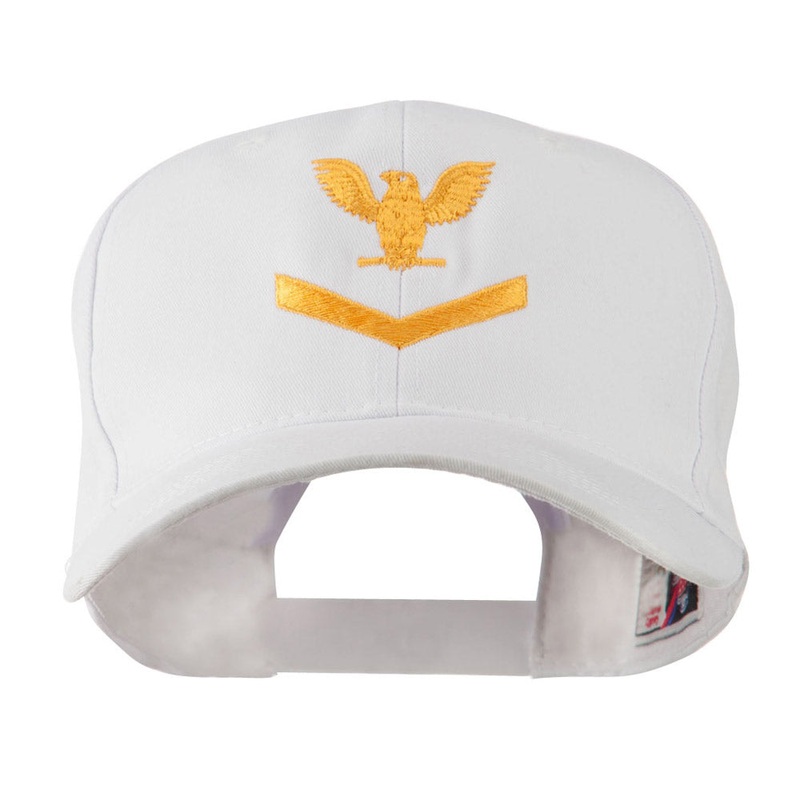 Military Naval Stripe with Eagle Emblem Embroidered Cap White One Size