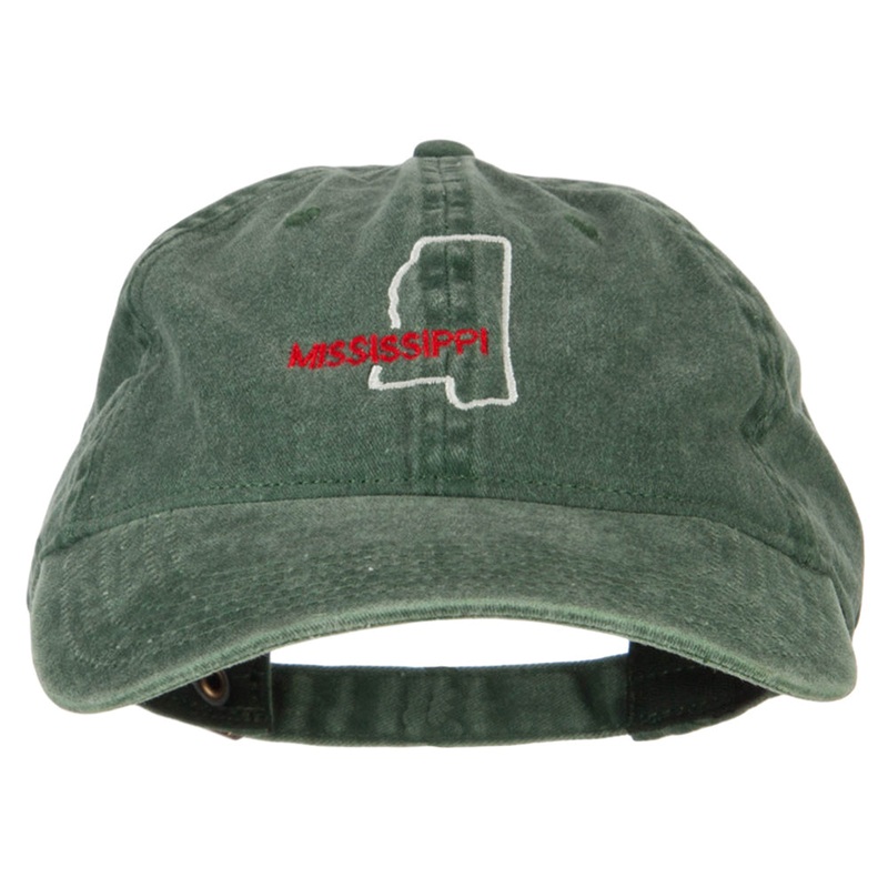 Mississippi with Map Outline Embroidered Washed Cotton Twill Cap Dk Green One Size