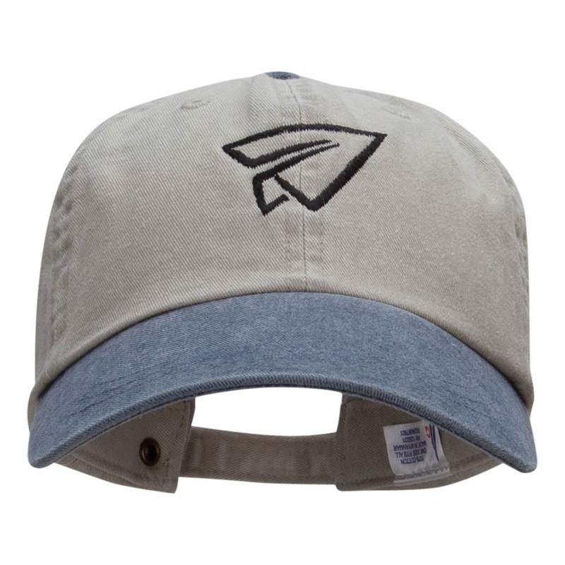 Paper Plane Outline Embroidered Cotton Wash Cap Beige Navy One Size