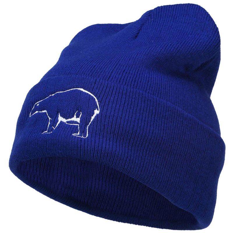 Polar Bear Outline Embroidered Long Beanie Royal One Size