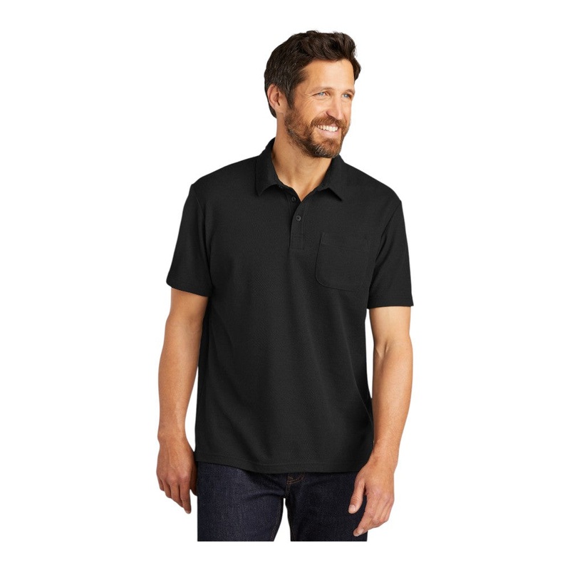 Port Authority K868 C-FREE Cotton Blend Pique Pocket Polo Black XS