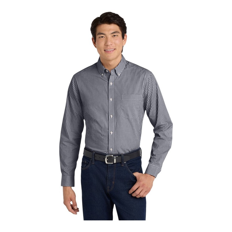 Port Authority W644 Broadcloth Gingham Easy Care Shirt Black/ White XS