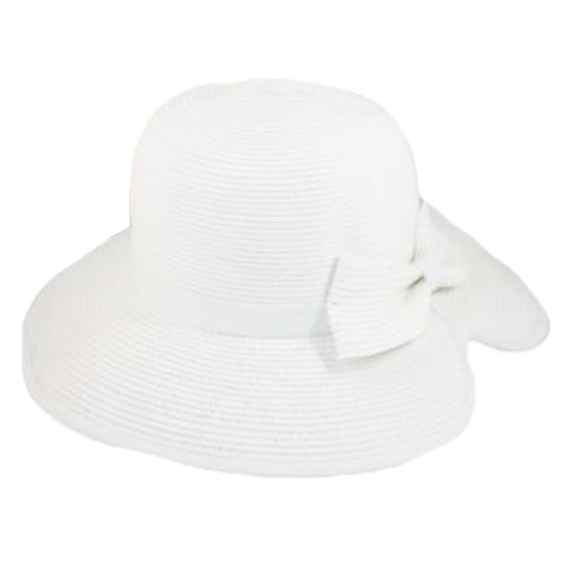 Split-Back Sun Hat with Bow White