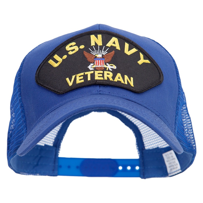 US Navy Veteran Patched Big Size Solid Cotton Twill High Profile Mesh Pro Style Cap Royal XL-3XL