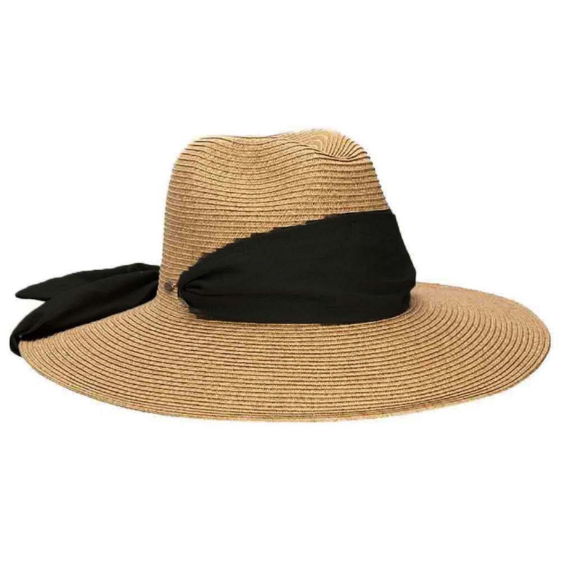 Wide Brim Sun Hat with Scarf for Convertibles – Scala Hats for Petites Toast / Black OS