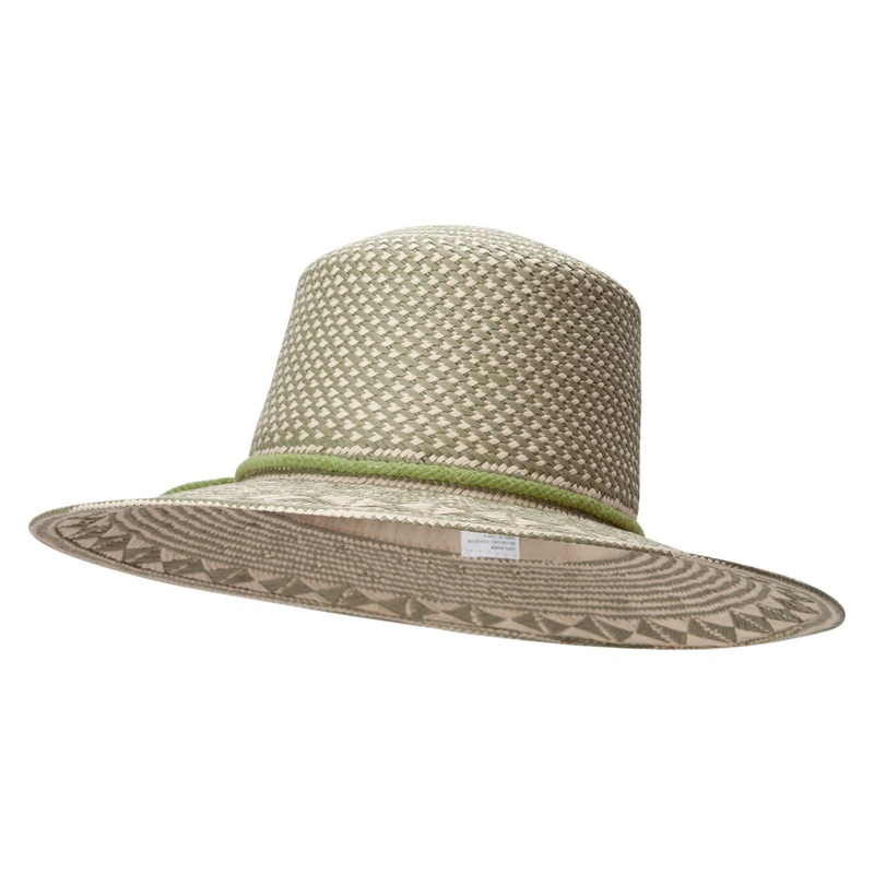 Womens Woven Paper with geometric design Hat Green One Size