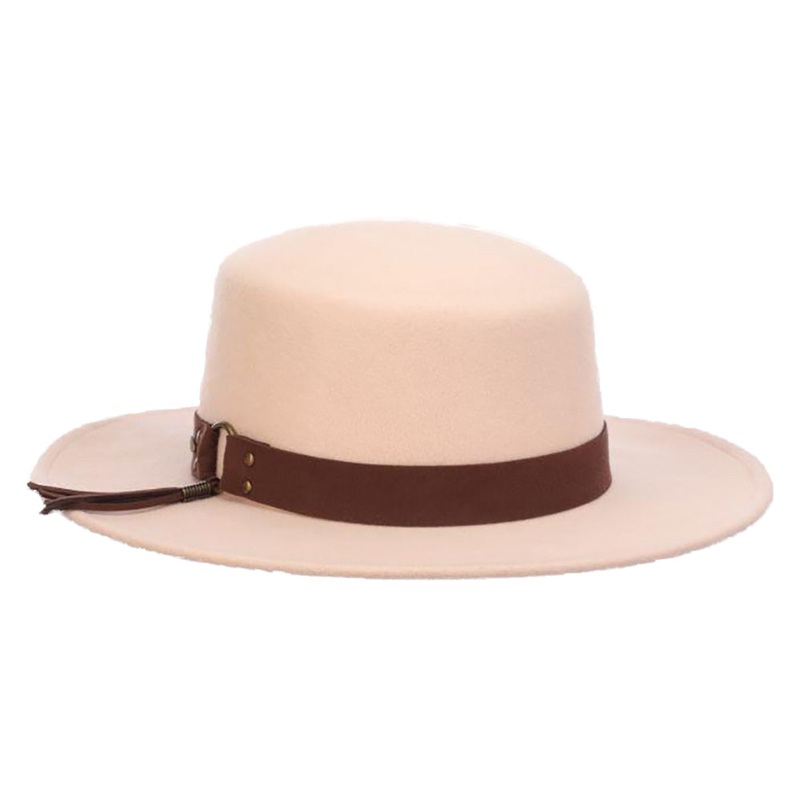 Wool Felt Boater Hat with Tassel Band – Scala Hats Blush Medium (57 cm)