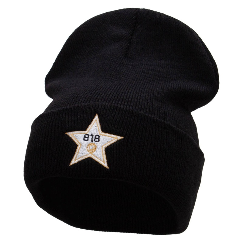 818 Embroidered 12 Inch Long Knitted Beanie Black One Size