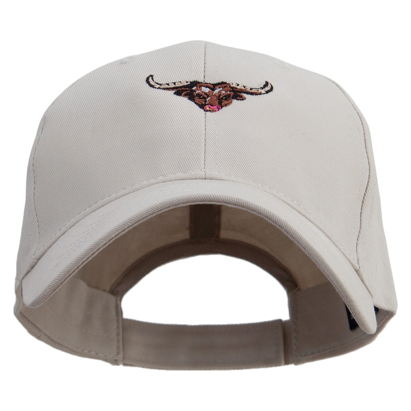 Angry Bull Head Embroidered Low Profile Organic Cotton Cap Khaki One Size