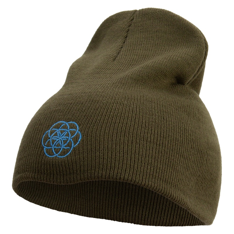 Aqua Planet Logo Embroidered 8 inch Acrylic Short Beanie Olive One Size
