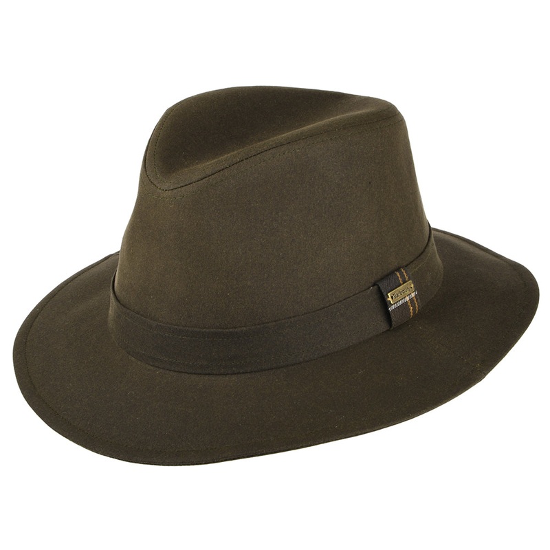 Barbour Hats Vintage Waxed Cotton Bushman Fedora Hat – Olive S