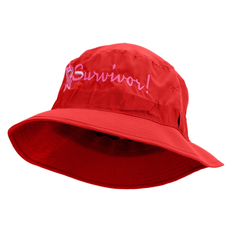 Breast Cancer Ribbon Survivor Embroidered Big Size Water Repellent Microfiber Golfer Hat Red S-M